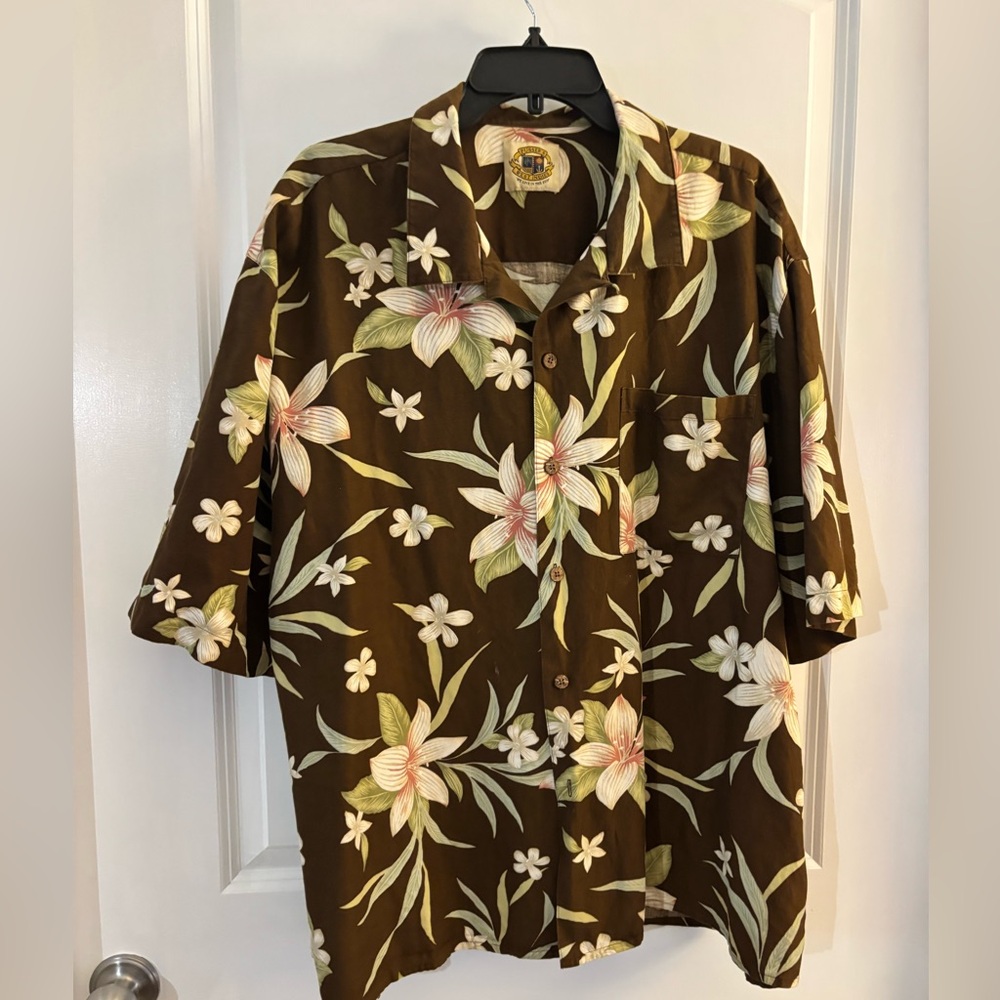 Pusser’s West Indies Brown Floral Hawaiian Camp Shirt Sz XL